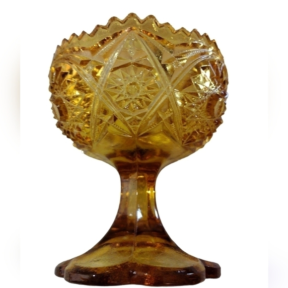 VINTAGE Amber Glass Compote Bowl - Picture 2 of 5
